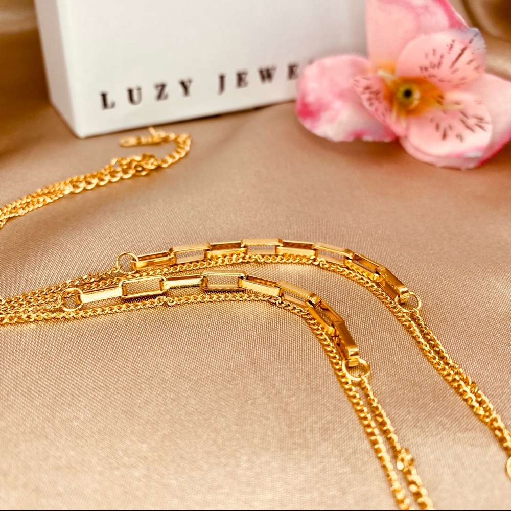 18K Gold Dainty layered necklace Curved Bar Engraved Can’t take my eyes off you. - Picture 5 of 13
